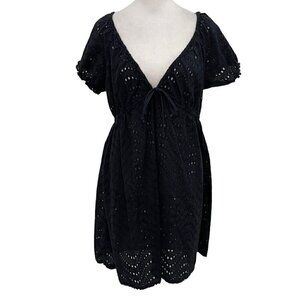 La Blanca Eyelet Beach Swim Cover Up Dress Classic Black size Large